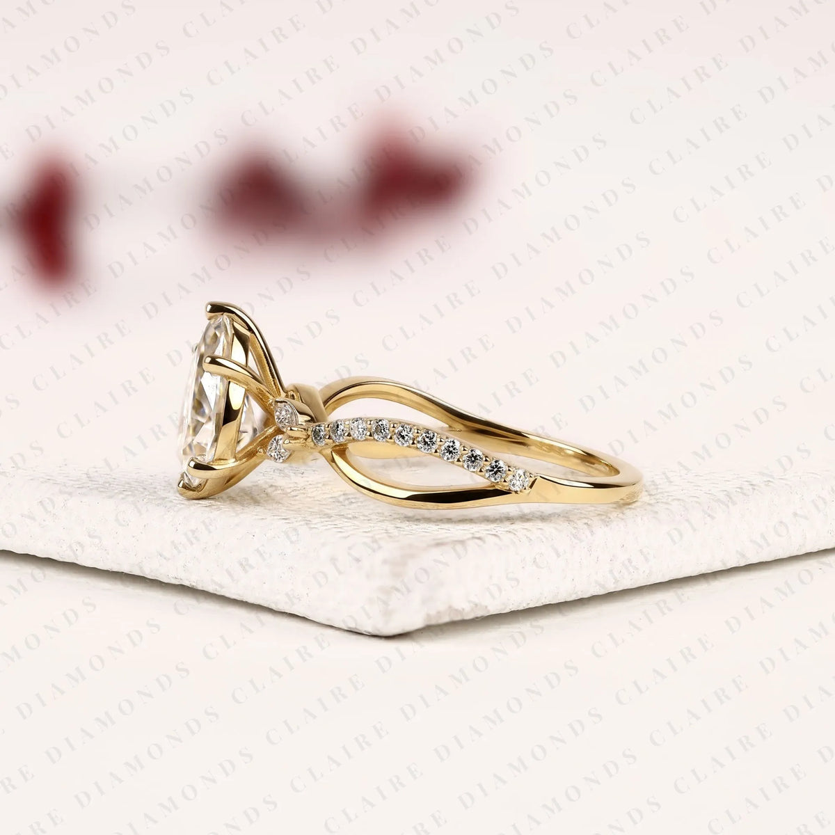 pear cut lab grown diamond engagement ring | yellow gold twisted vine pavé band | nature inspired bridal ring | elegant unique wedding jewelry