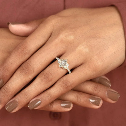 Marquise Cut Lab Grown Diamond Engagement Ring with Side Accent Diamonds | Elegant Three Stone Bridal Ring in White Gold