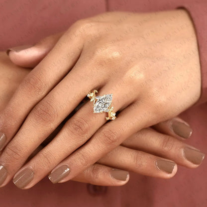 Nature Inspired Marquise Cut Lab Grown Diamond Engagement Ring | Vintage Leaf Vine Ring