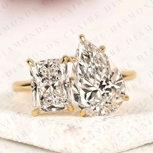 4.70 TCW Toi et Moi Pear & Radiant Cut Moissanite Diamond Engagement Ring Two Stone Gold Promise Ring  Modern Bridal Ring