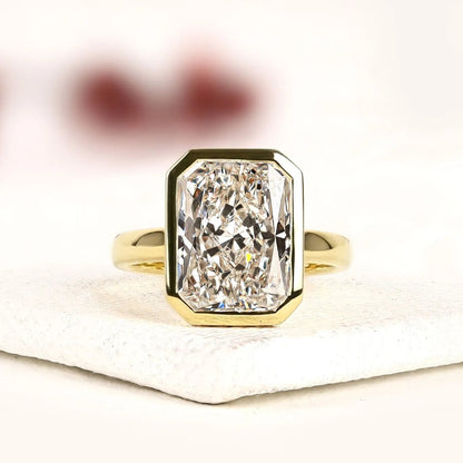 Radiant Cut Bezel Set Lab Grown Diamond Engagement Ring Solitaire Statement Ring Modern Minimalist Bridal Ring for Women