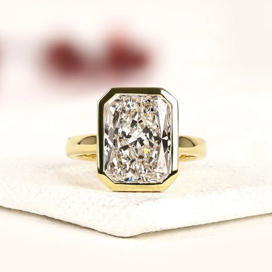 Radiant Cut Bezel Set Lab Grown Diamond Engagement Ring Solitaire Statement Ring Modern Minimalist Bridal Ring for Women