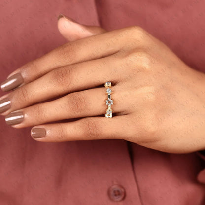 0.61 TCW Octagon Cut Moissanite Ring with Round Accent Stones in Solid Gold | Modern Open Band for Women