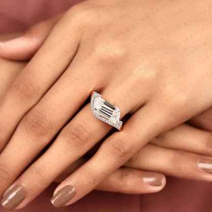 Modern Flame Cut Lab Grown Diamond Halo Engagement Ring with Exceptional Brilliance