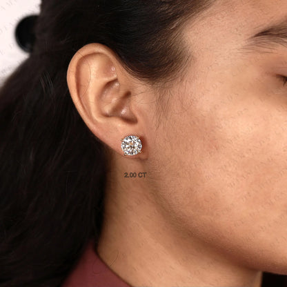 Round Cut Lab Grown Diamond Stud Earrings, Classic Four Prong Gold Earrings, Minimalist Diamond Studs, Elegant Bridal Jewelry