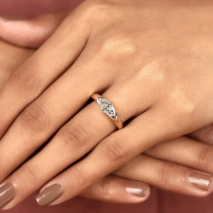 Minimalist Marquise Cut Solitaire Lab Grown Diamond Engagement Ring in Yellow Gold | Modern Bezel-Inspired Promise Ring for Women.
