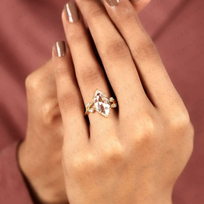 Rose Cut Marquise Lab Grown Diamond Ring, Nature Inspired Leaf Engagement Ring, Unique Ring