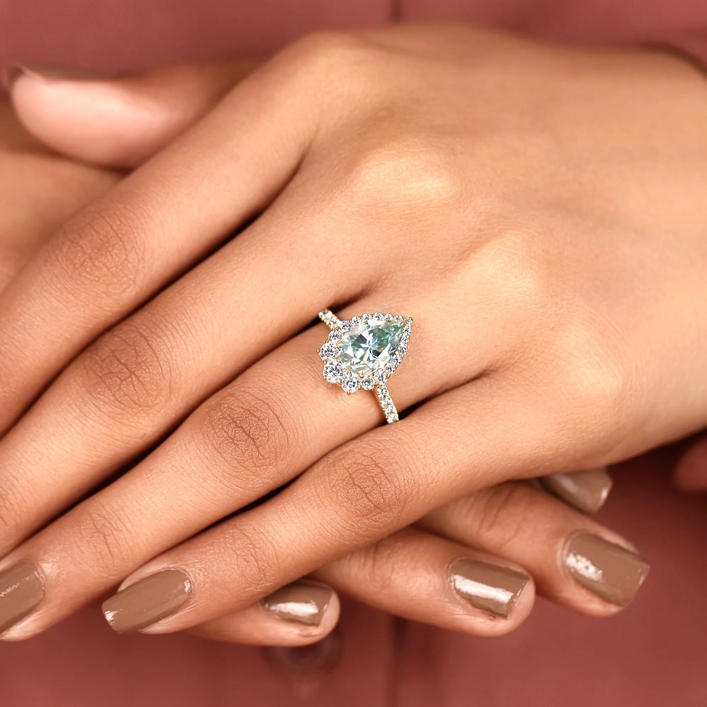 blue pear cut moissanite diamond halo engagement ring vintage inspired pave bridal ring unique anniversary ring for women