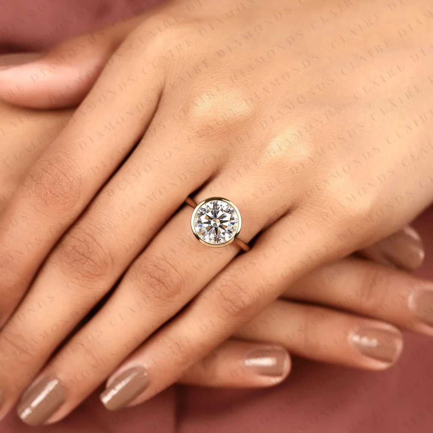luxury round brilliant lab grown diamond solitaire engagement ring with timeless modern elegance bezel engagement ring