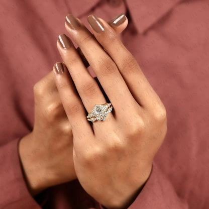 Pear Cut Moissanite Diamond Bridal Ring Set | Nature-Inspired Twisted Leaf Yellow Gold Engagement Ring