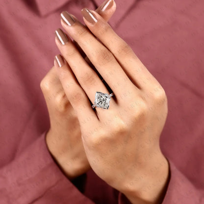 Marquise Cut Lab Grown Diamond Engagement Ring | Vintage Inspired Milgrain Bezel & Engraved White Gold Ring | Floral Diamond Accent Bridal Ring