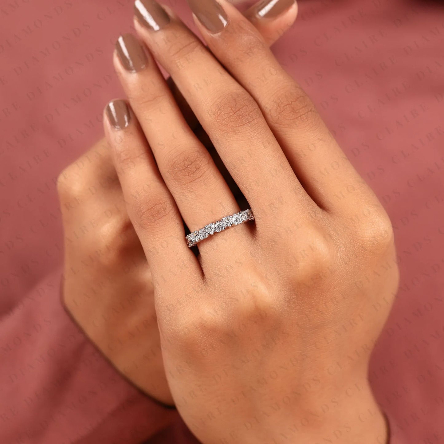 2.04 tcw heart cut moissanite diamond eternity band, full eternity wedding ring, white gold anniversary band, unique bridal ring