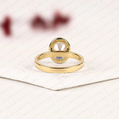 Oval Cut Lab Grown Diamond Engagement Ring | Yellow Gold Bezel Set Solitaire | Minimalist Modern Bridal Ring | Elegant Statement Wedding Jewelry