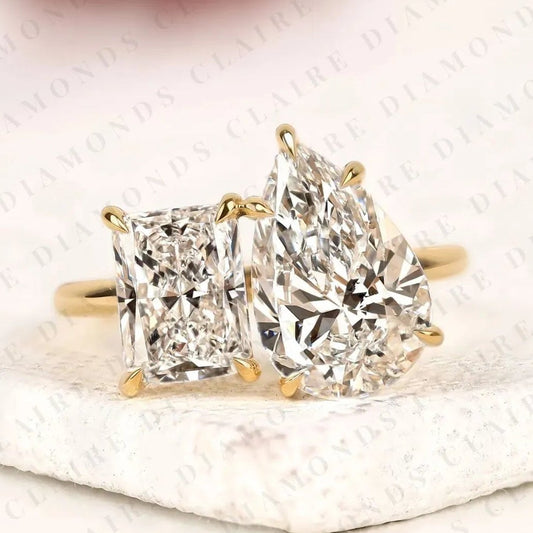 4.70 TCW Toi et Moi Pear & Radiant Cut Lab Grown Diamond Engagement Ring Two Stone Gold Promise Ring  Modern Bridal Ring IGI Certified Jewelry
