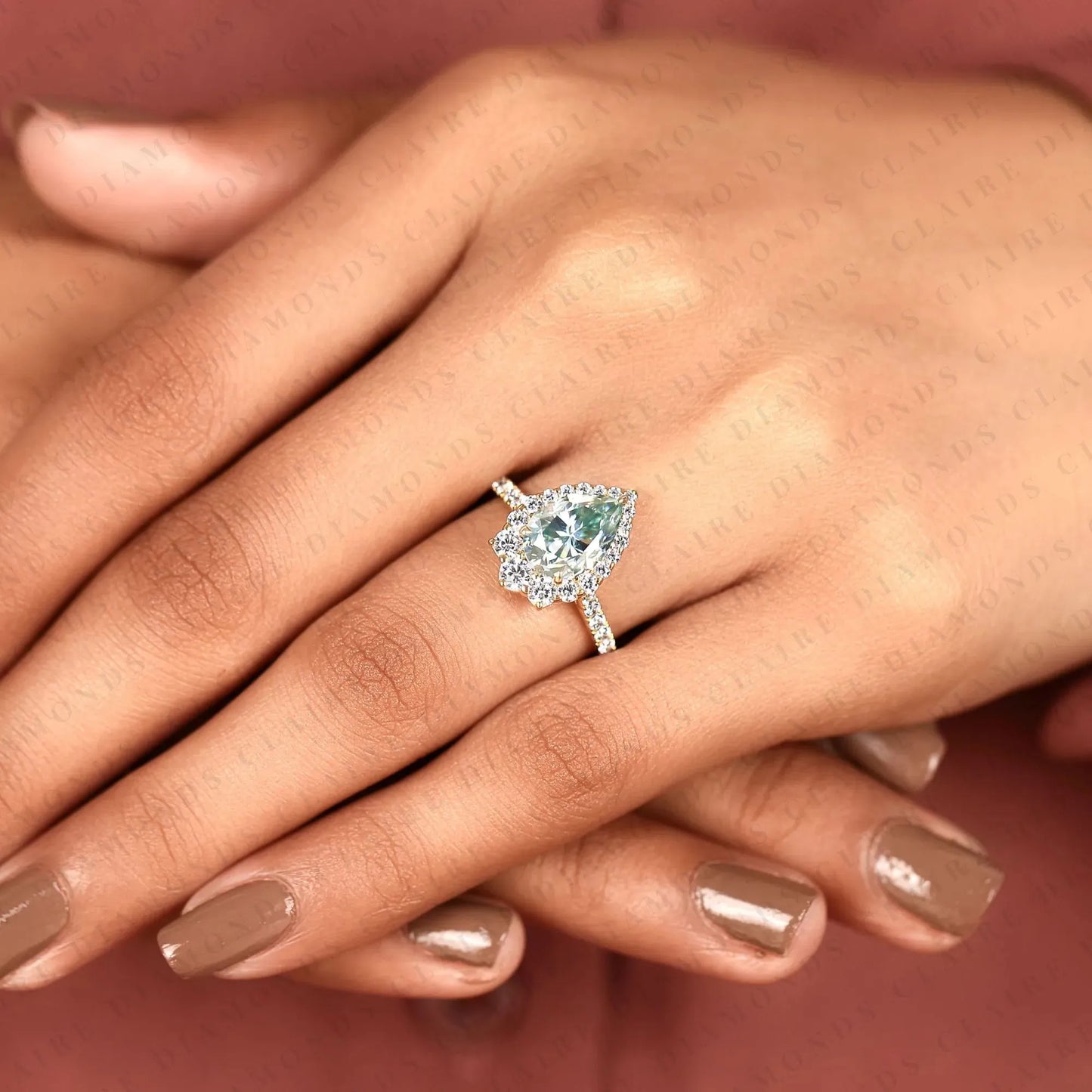 blue pear cut moissanite diamond halo engagement ring vintage inspired pave bridal ring unique anniversary ring for women
