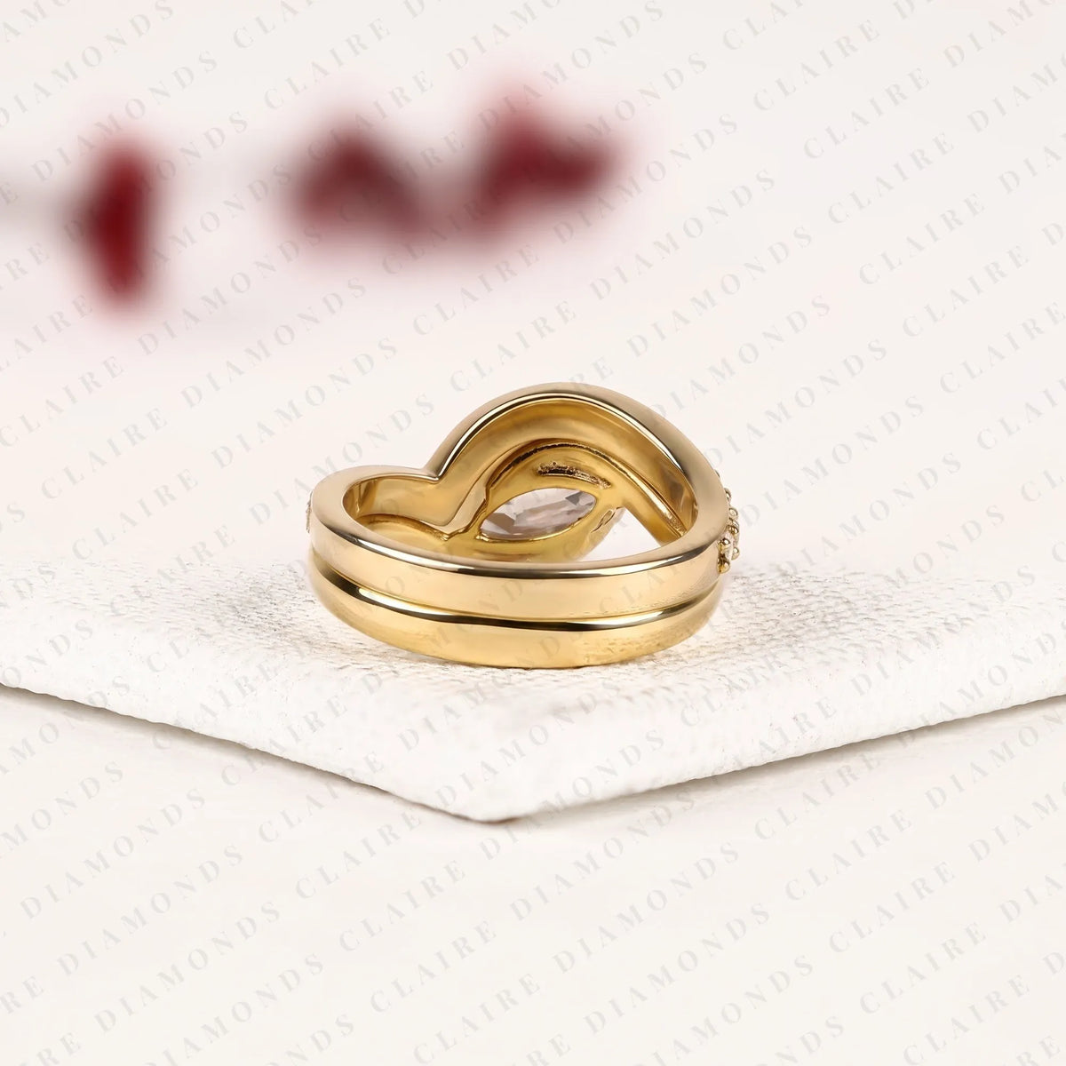 east-west hexagon cut lab grown diamond engagement ring | yellow gold bypass pavé band | geometric modern bridal ring set | unique statement jewelry