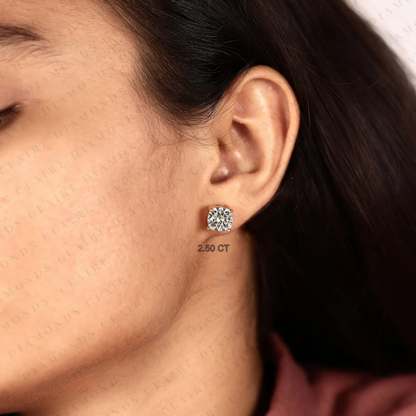 cushion cut moissanite diamond stud earrings, double stone gold earrings, minimalist bezel set diamond studs, modern bridal jewelry