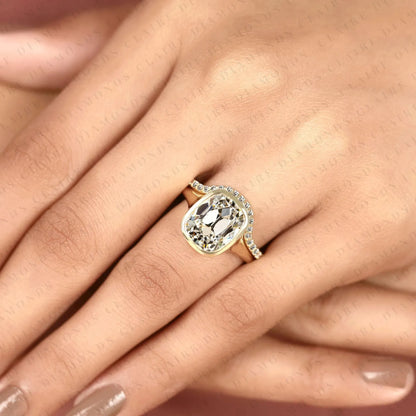 Elongated Cushion Cut Lab Grown Diamond Engagement Ring Old Mine Cut Bezel Set Bridal Ring Wedding Set for Women