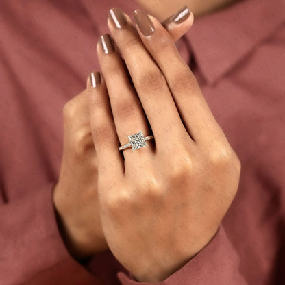 Princess Cut Lab Grown Diamond Engagement Ring | Classic Yellow Gold Ring Pave Band