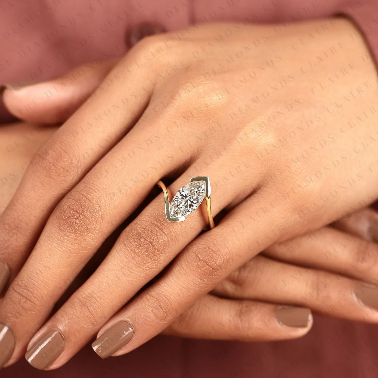 elegant marquise cut lab grown diamond bypass engagement ring in 14k yellow gold modern solitaire bridal ring