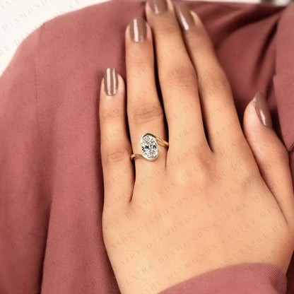 Oval Cut Lab Grown Diamond Bypass Engagement Ring  Modern Twist Solitaire Ring Minimalist Open Wrap Bridal Ring for Women