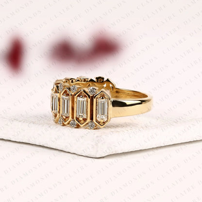 Emerald Cut Lab Grown Diamond Eternity Band | Vintage-Inspired Geometric Gold Wedding Band | Eternity Anniversary Band