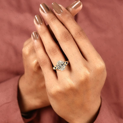 Oval Cut Lab Grown Diamond Engagement Ring | Vintage Art Deco Sapphire & Diamond Yellow Gold Ring