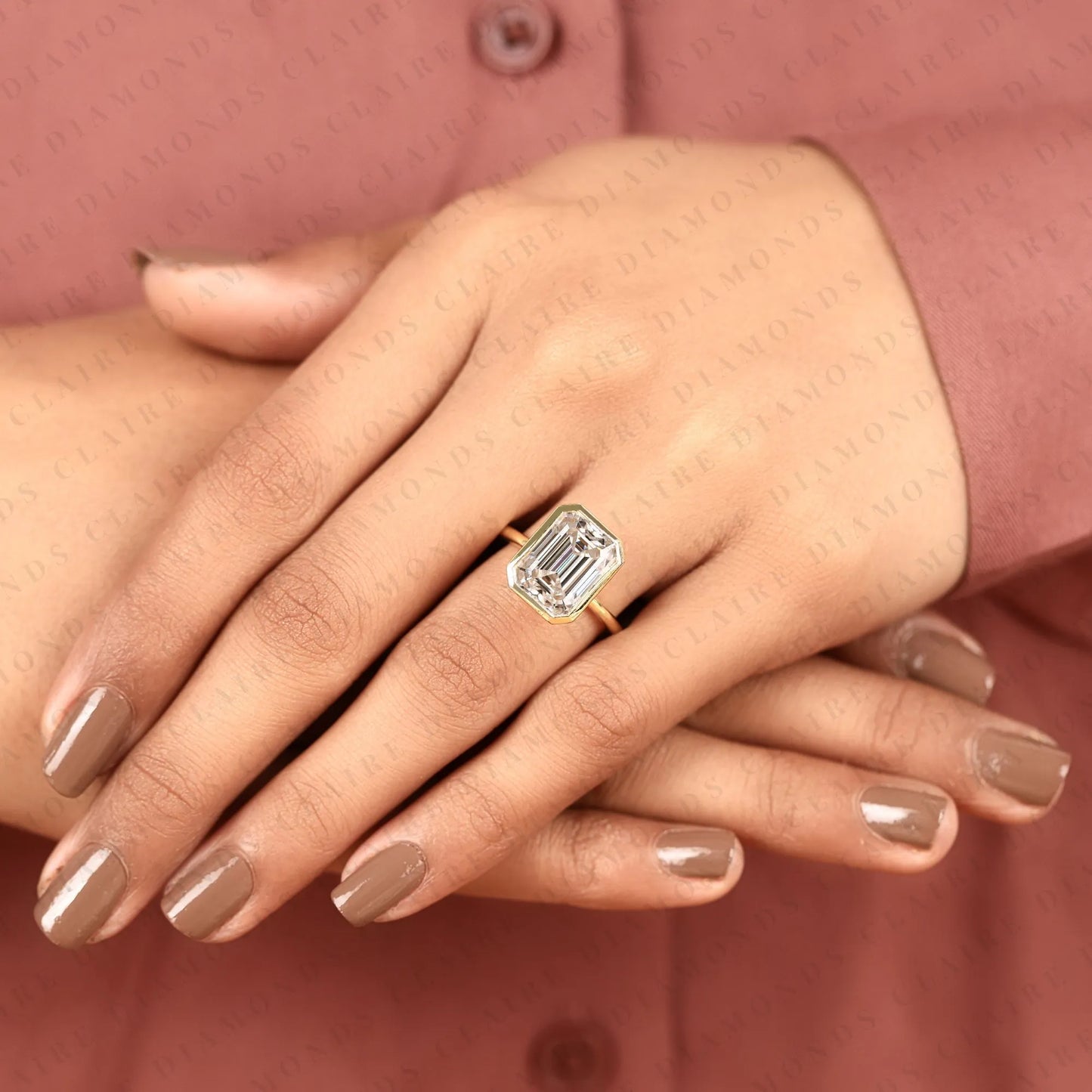 emerald cut lab grown diamond engagement ring, bezel set solitaire ring, igi certified diamond ring, minimalist gold wedding ring