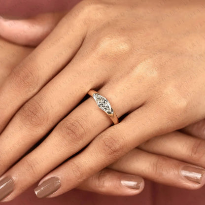 Minimalist Marquise Cut Solitaire Lab Grown Diamond Engagement Ring in Yellow Gold | Modern Bezel-Inspired Promise Ring for Women.