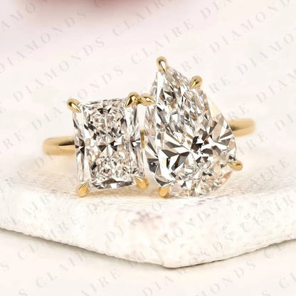 4.70 TCW Toi et Moi Pear & Radiant Cut Lab Grown Diamond Engagement Ring Two Stone Gold Promise Ring  Modern Bridal Ring IGI Certified Jewelry