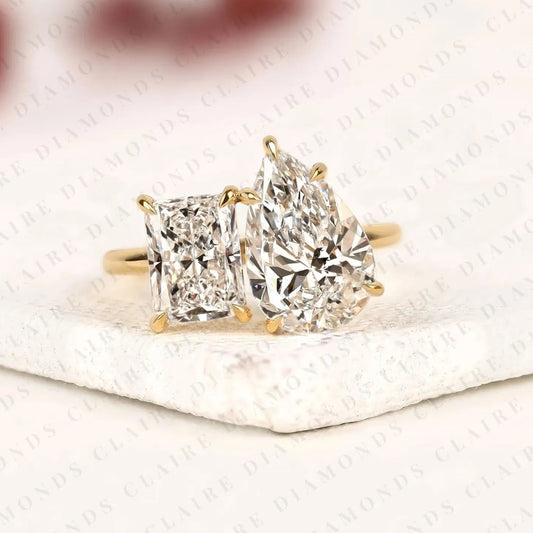 4.70 TCW Toi et Moi Pear & Radiant Cut Moissanite Diamond Engagement Ring Two Stone Gold Promise Ring  Modern Bridal Ring