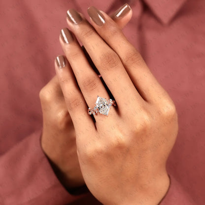 Dutch Marquise Moissanite Diamond Engagement Ring | Nature-Inspired Rose Gold Curved Vine Setting