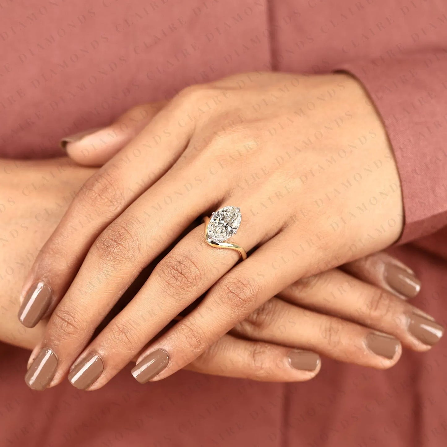 oval cut solitaire lab grown diamonds two tone engagement ring with sculpted gold band – modern elegance redefined