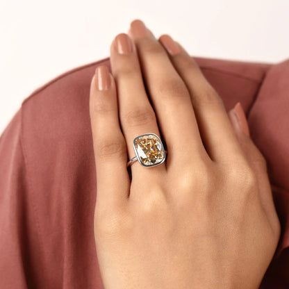 Old Mine Elongated Brown Cushion Cut Bezel Set Lab Grown Diamonds Engagement Ring – Modern Elegance with Warm Radiance