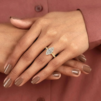 Marquise Cut Lab Grown Diamond Engagement Ring, Vintage Engraved Gold Solitaire Ring, IGI Certified Diamond Ring, Unique Bridal Jewelry