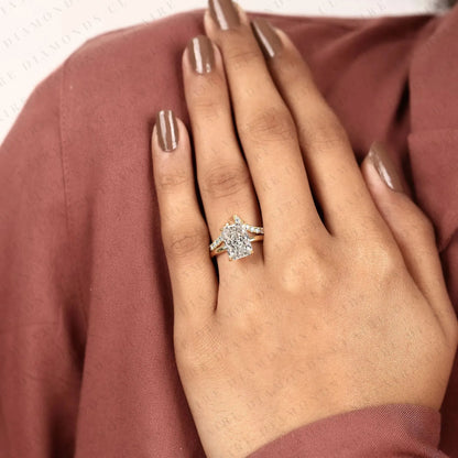 Radiant Cut Moissanite Diamond Bridal Ring Set | Matching Chevron Wedding Band Engagement Ring