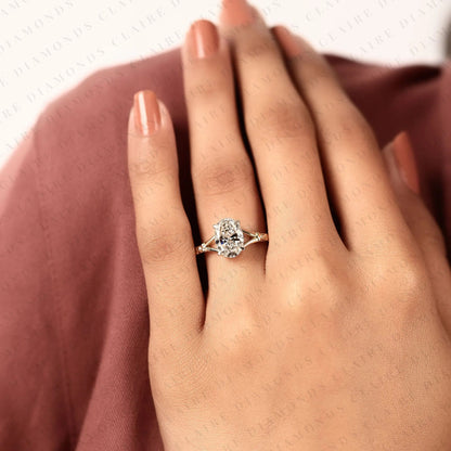 Oval Cut Moissanite Diamond Engagement Ring Vintage Floral Gold Ring Nature Inspired Solitaire Promise Ring for Women