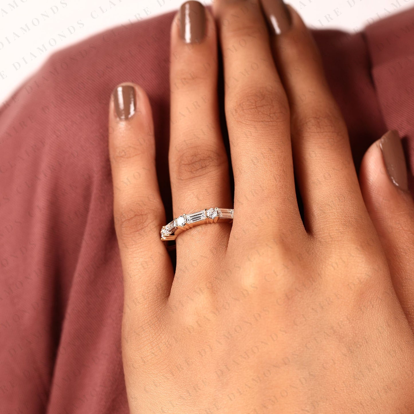 1.98 tcw baguette & octagon lab grown diamond band geometric eternity wedding stackable band modern bridal jewelry