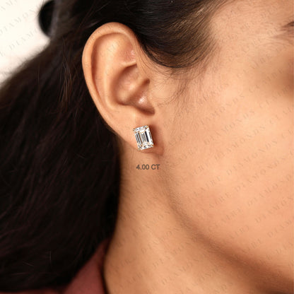 Emerald Cut Moissanite Diamond Stud Solitaire Earrings, Elegant Diamond Studs, Modern Minimalist Diamond Jewelry