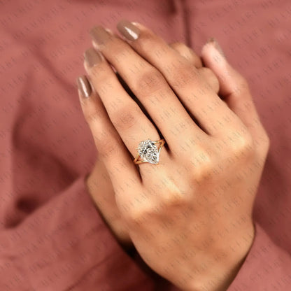Pear Cut Solitaire Lab Grown Diamond Engagement Ring Open Split Shank Promise Ring Minimalist Bridal Ring for Women