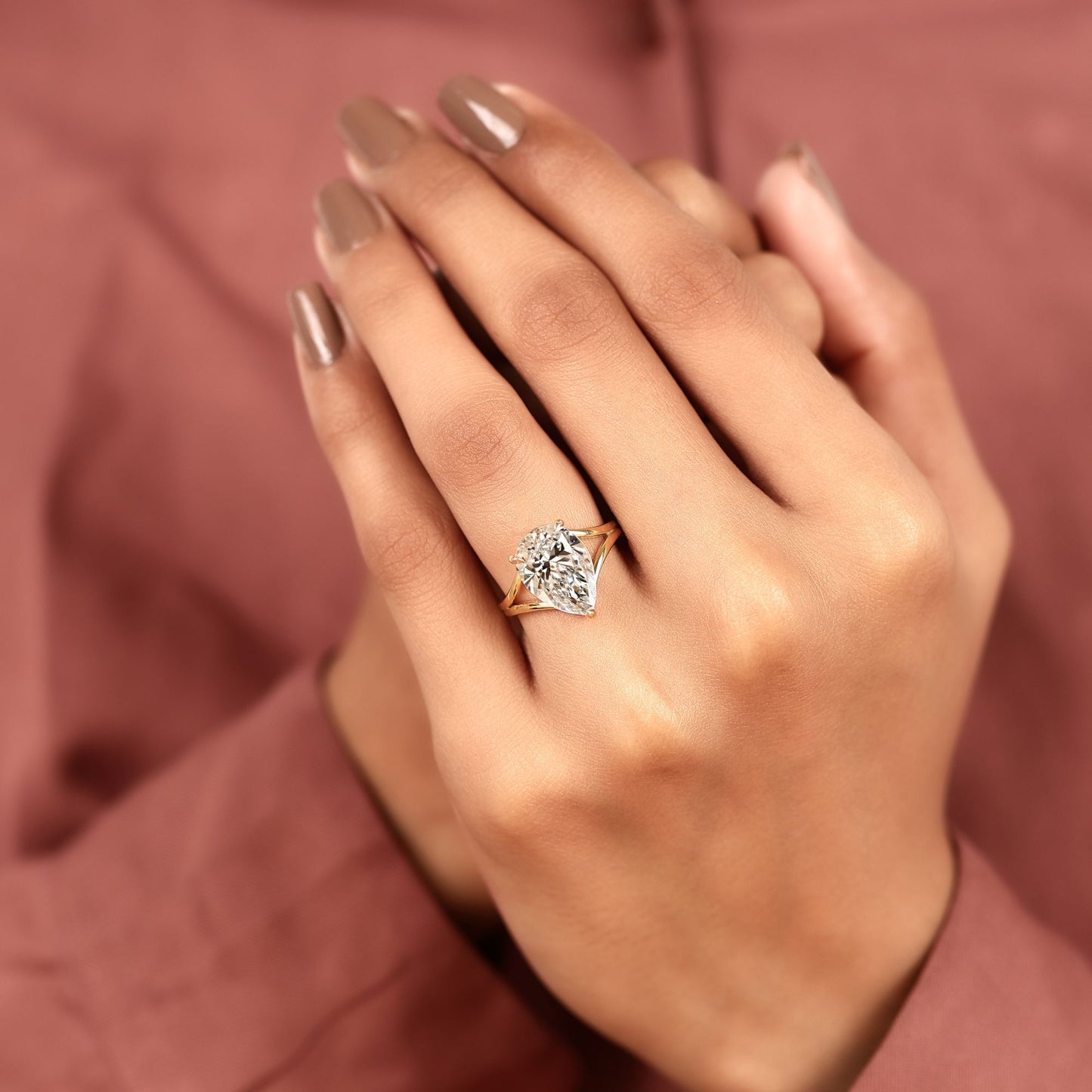 pear cut solitaire lab grown diamond engagement ring open split shank promise ring minimalist bridal ring for women