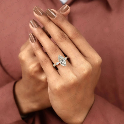 Marquise Cut Lab Grown Diamond Engagement Ring Five Stone Diamond Minimalist Ring