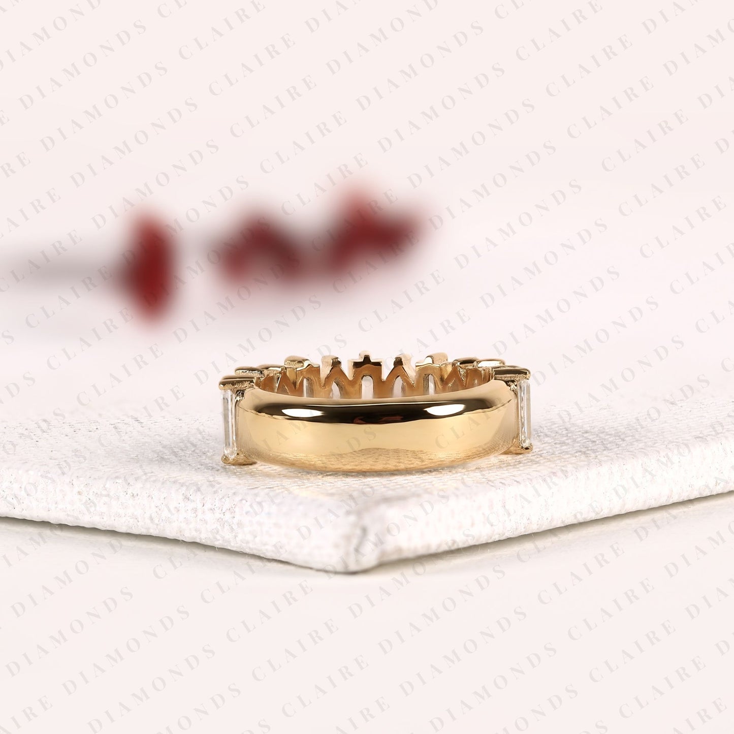2.10 tcw baguette & marquise lab grown diamond half eternity band ring, alternating wedding anniversary band
