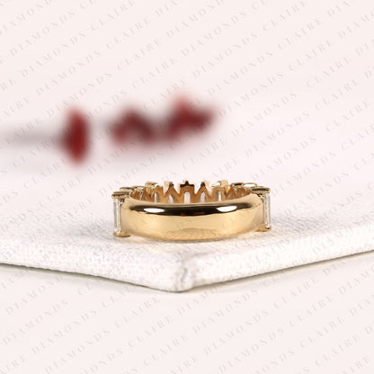2.10 TCW Baguette & Marquise Lab Grown Diamond Half Eternity Band Ring, Alternating Wedding Anniversary Band