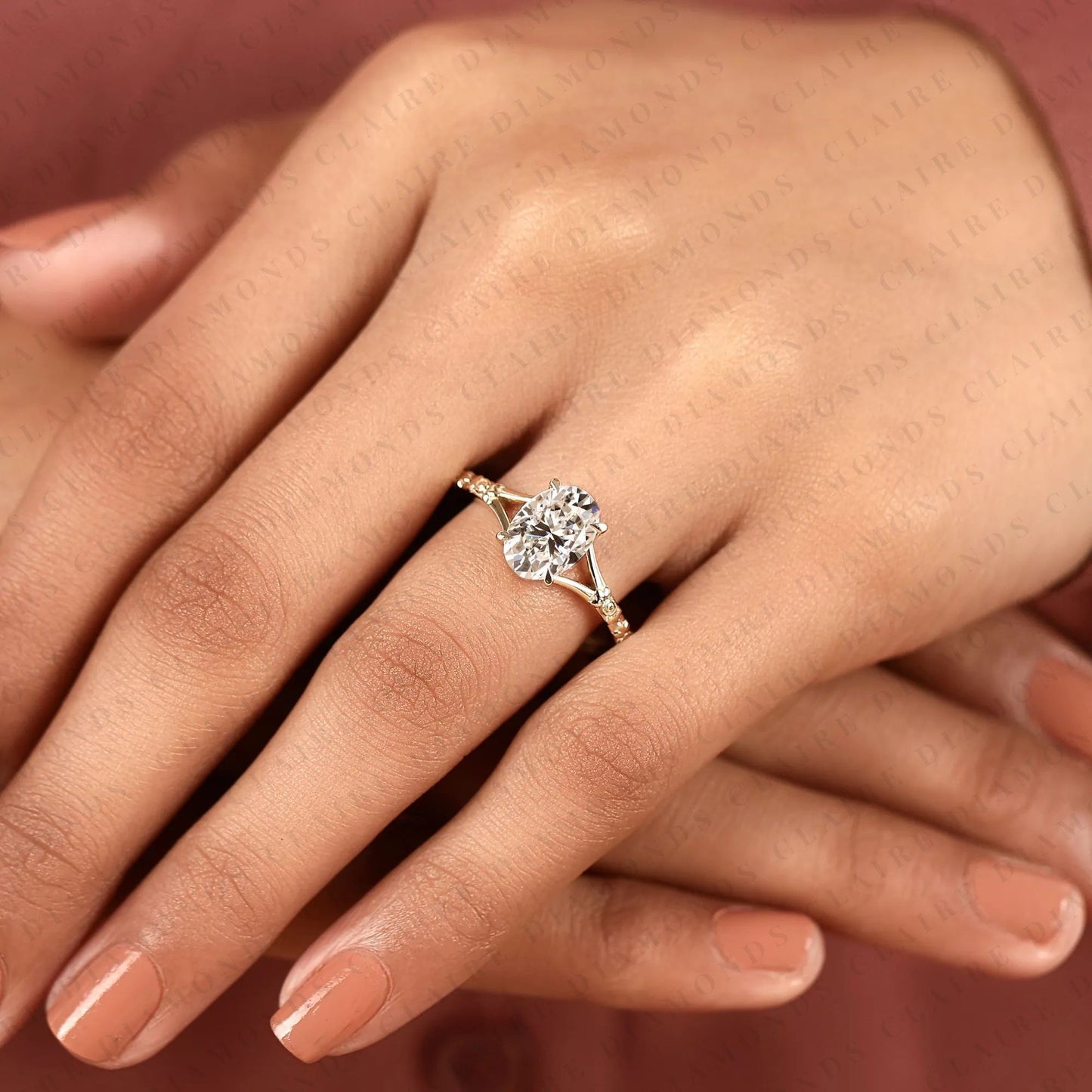 oval cut lab grown diamond engagement ring vintage floral gold ring nature inspired solitaire promise ring for women
