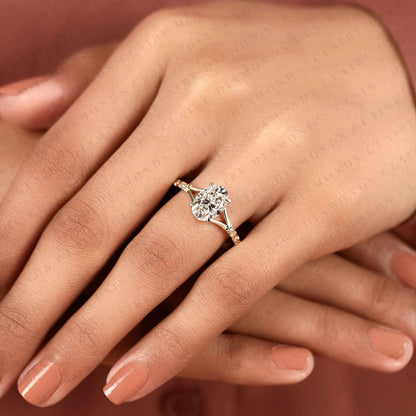 Oval Cut Lab Grown Diamond Engagement Ring Vintage Floral Gold Ring Nature Inspired Solitaire Promise Ring for Women