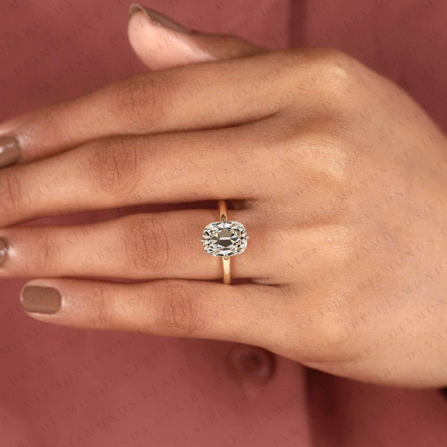 old mine elongated cushion cut lab grown engagement ring in solid gold | classic solitaire wedding ring