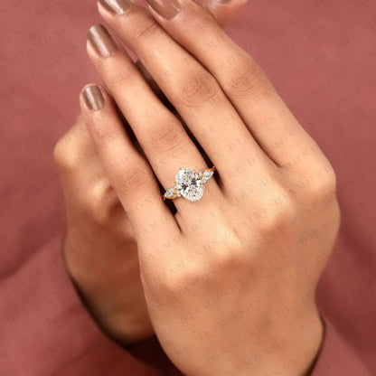 Oval Cut Nature Inspired Lab Grown Diamond Engagement Ring Floral Vine Gold Ring Vintage Leaf Wedding Ring for Women