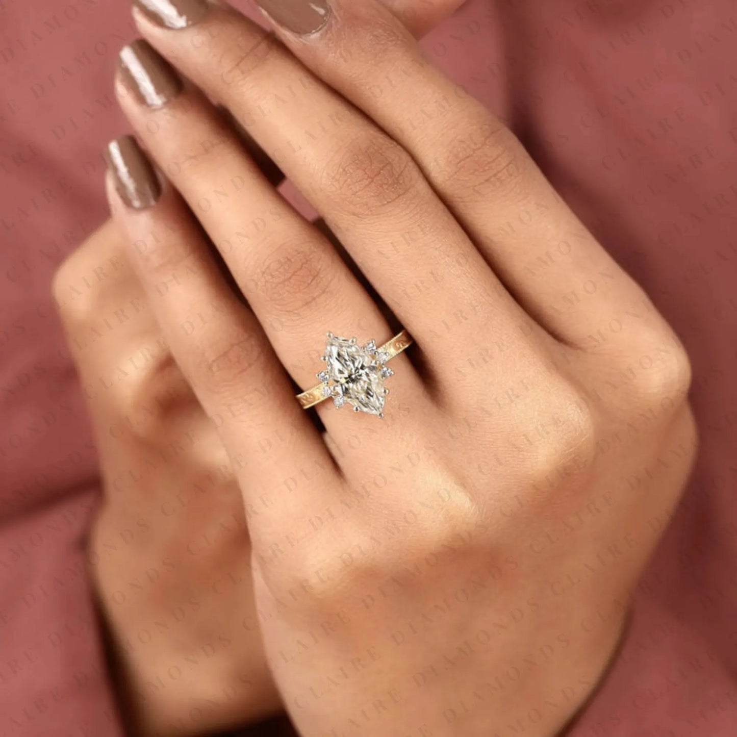 vintage marquise cut lab grown diamond engagement ring engraved gold ring floral halo wedding ring antique inspired bridal ring