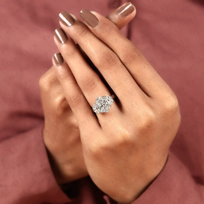 Oval Cut Lab Grown Three Stone Engagement Ring in Solid Gold | Classic Oval Diamond Style Bridal Ring for Women